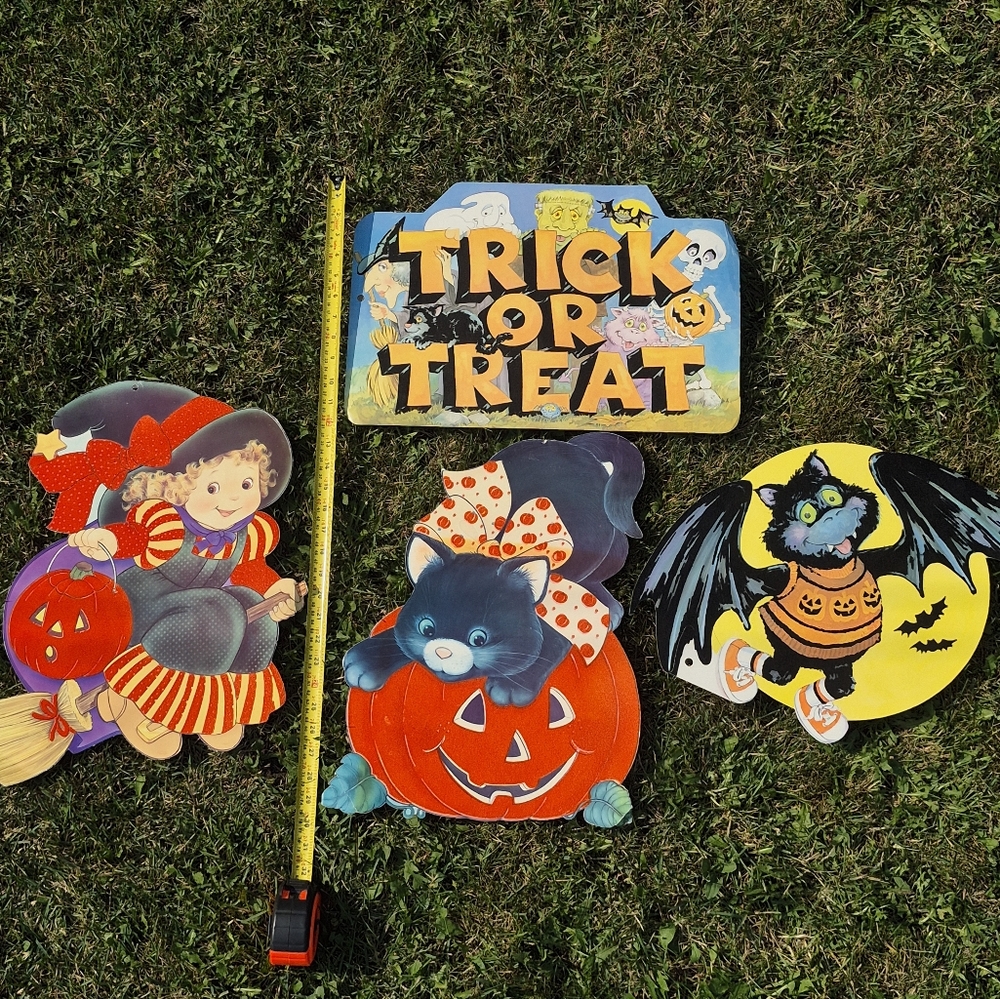Halloween Vintage Die Cut Double-sided (Velvet Felt) Decorations Lot of 4